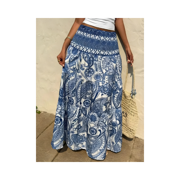 Women's Printed Tiered Maxi Skirt - Floral Boho Long Skirt
