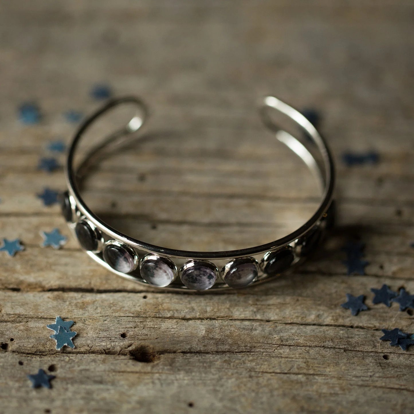 Moon Phase Silver Cuff Bracelet - minbolu -