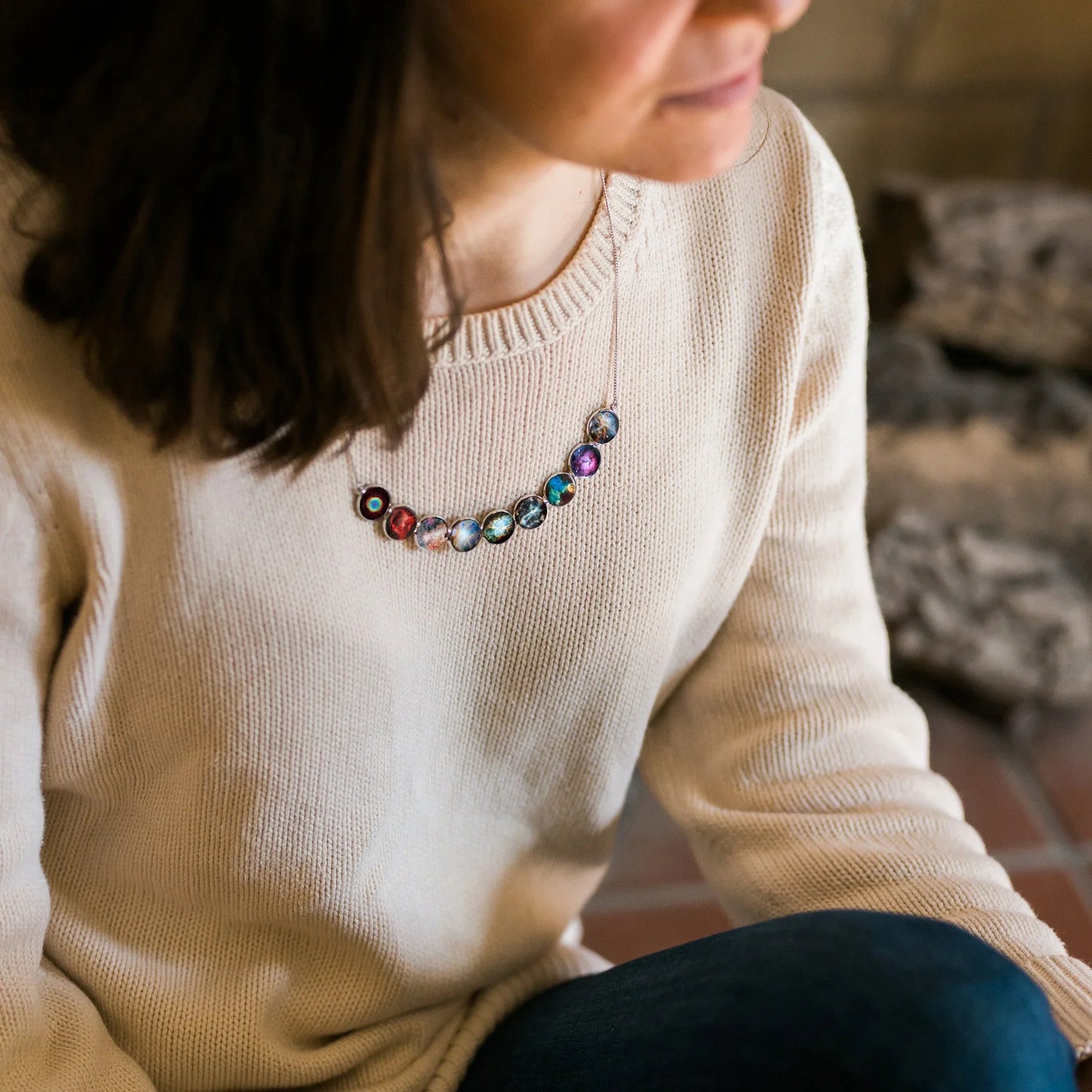 Curved Nebula Rainbow Necklace in Silver - minbolu -