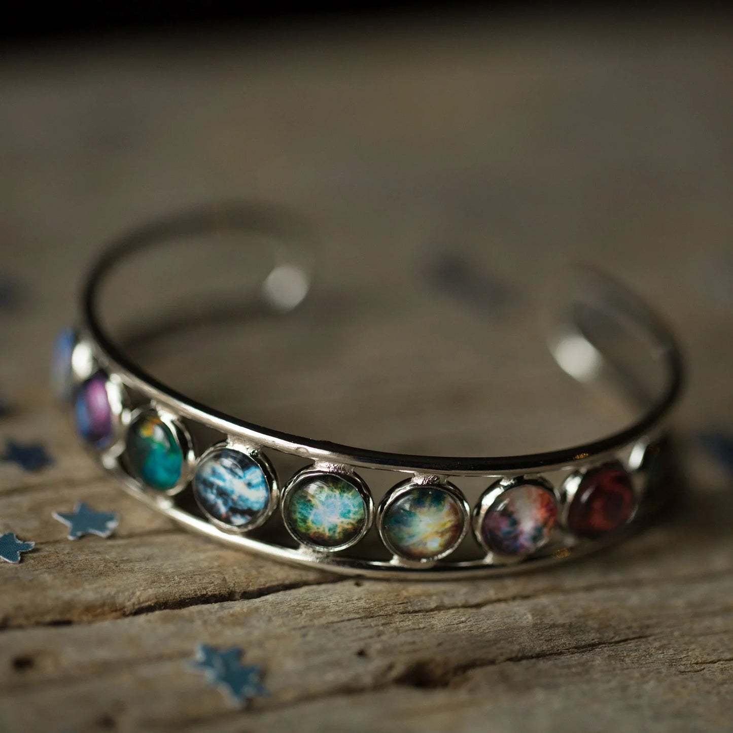 Nebula Rainbow Silver Cuff Bracelet - minbolu -