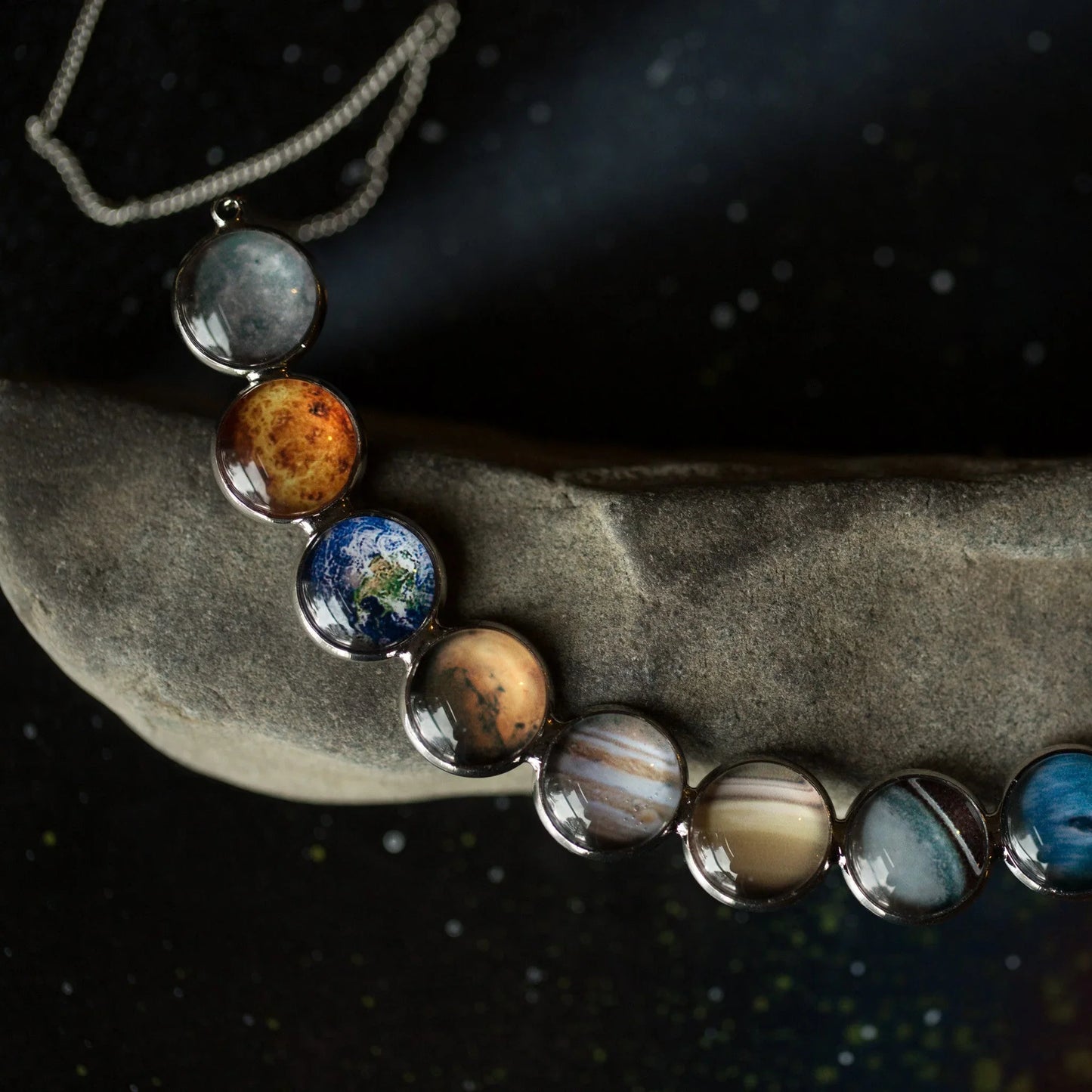 Curved Solar System Necklace in Silver - minbolu -