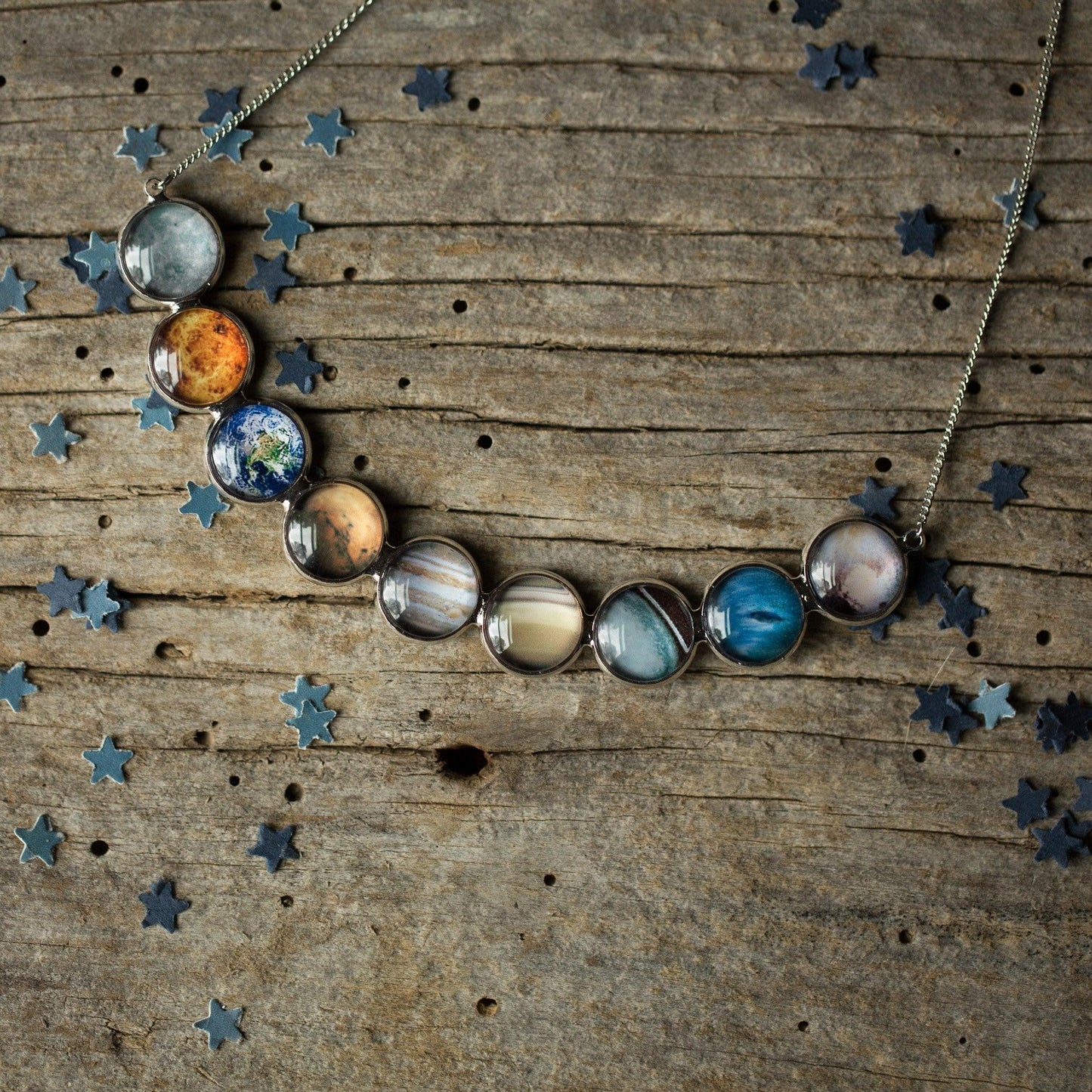 Curved Solar System Necklace in Silver - minbolu -