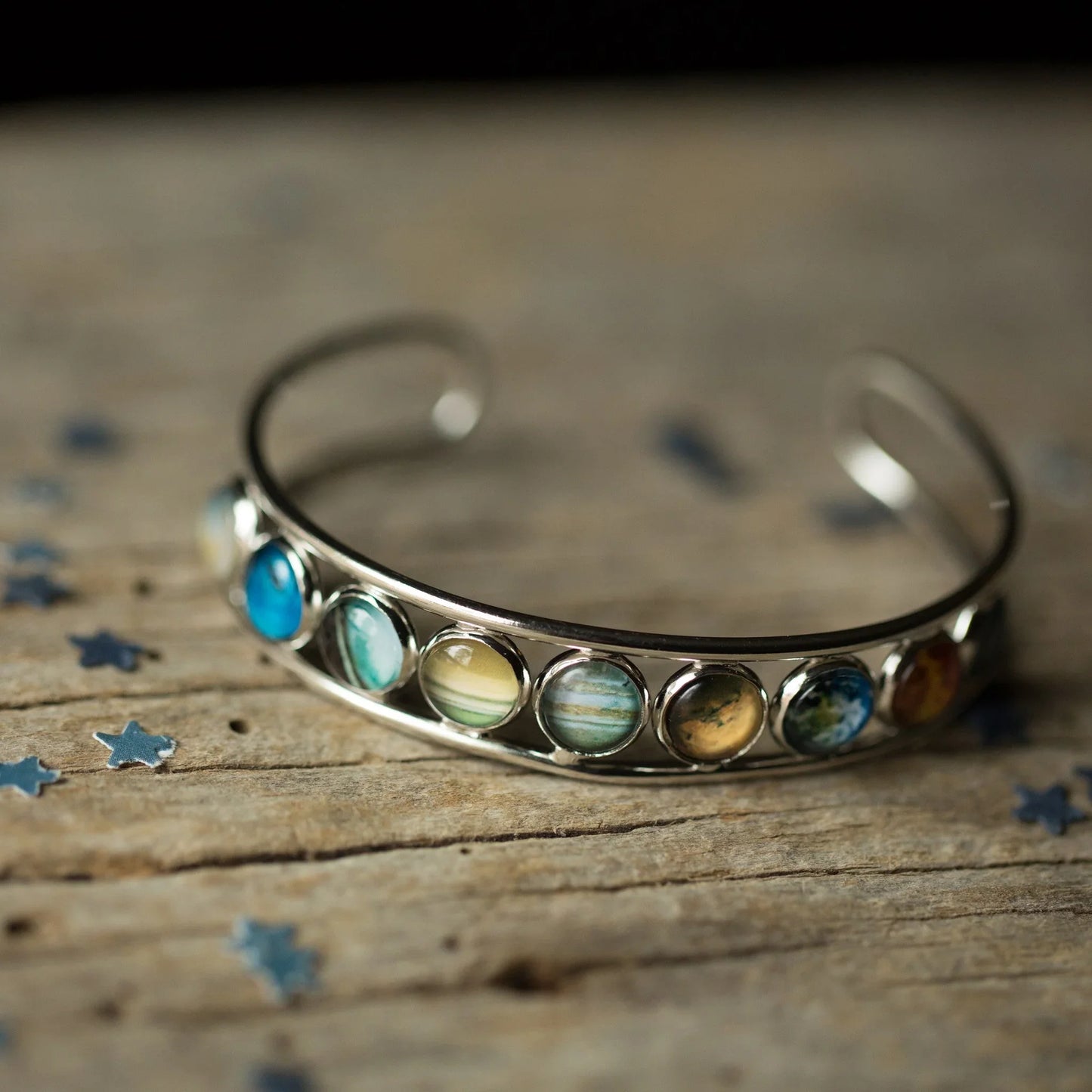 Solar System Silver Bangle Bracelet - minbolu -