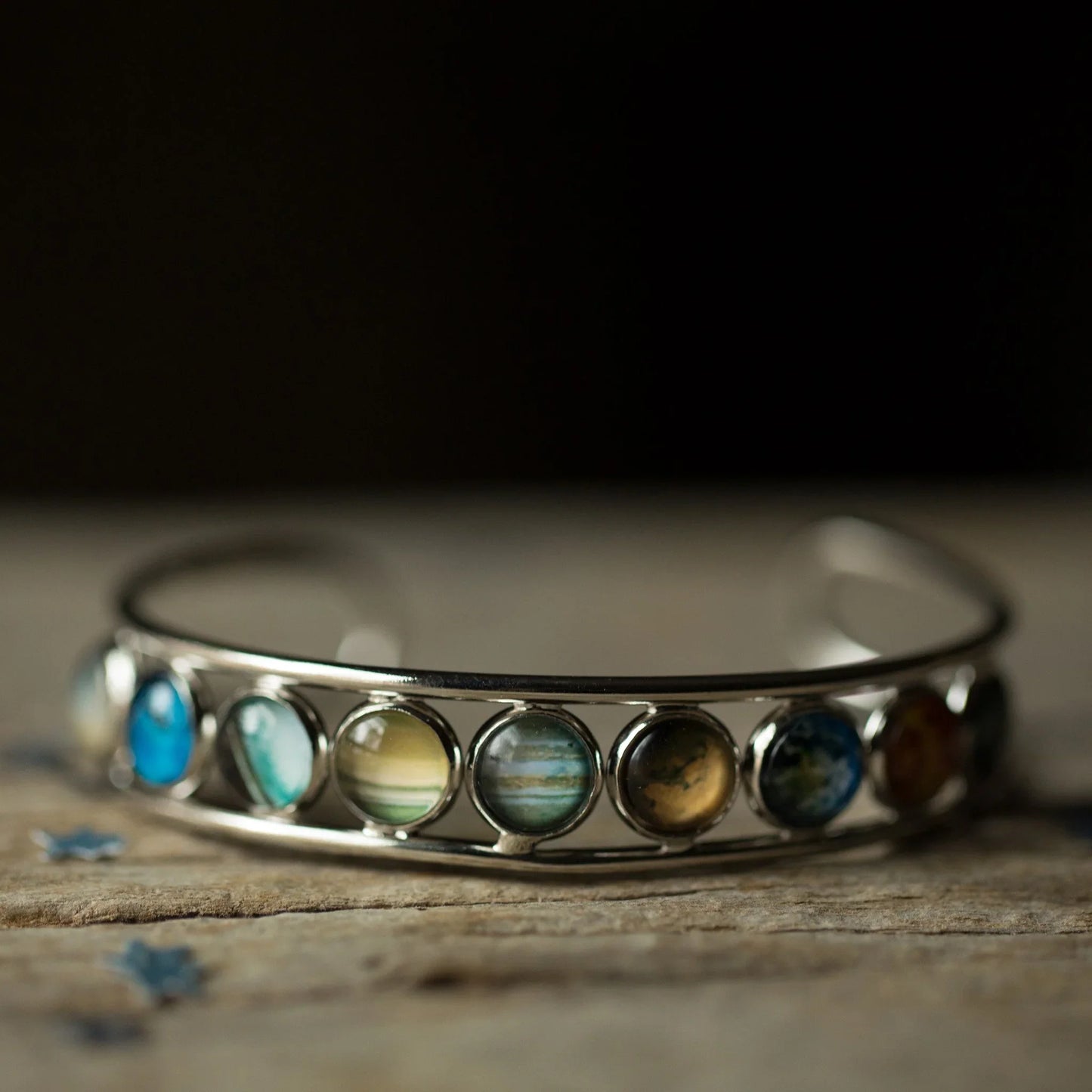 Solar System Silver Bangle Bracelet - minbolu -