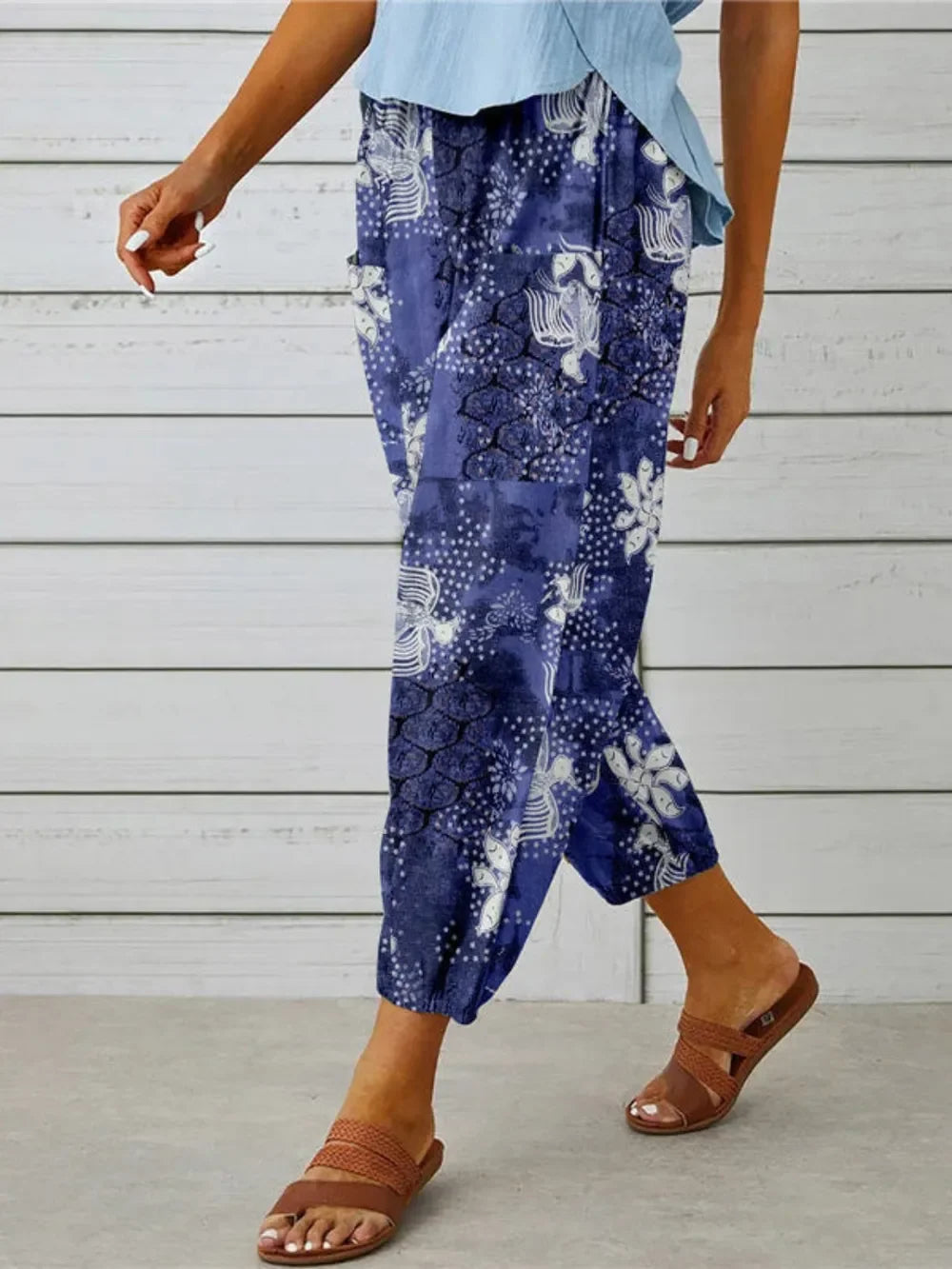 Printed Tied Cropped Pants - minbolu -