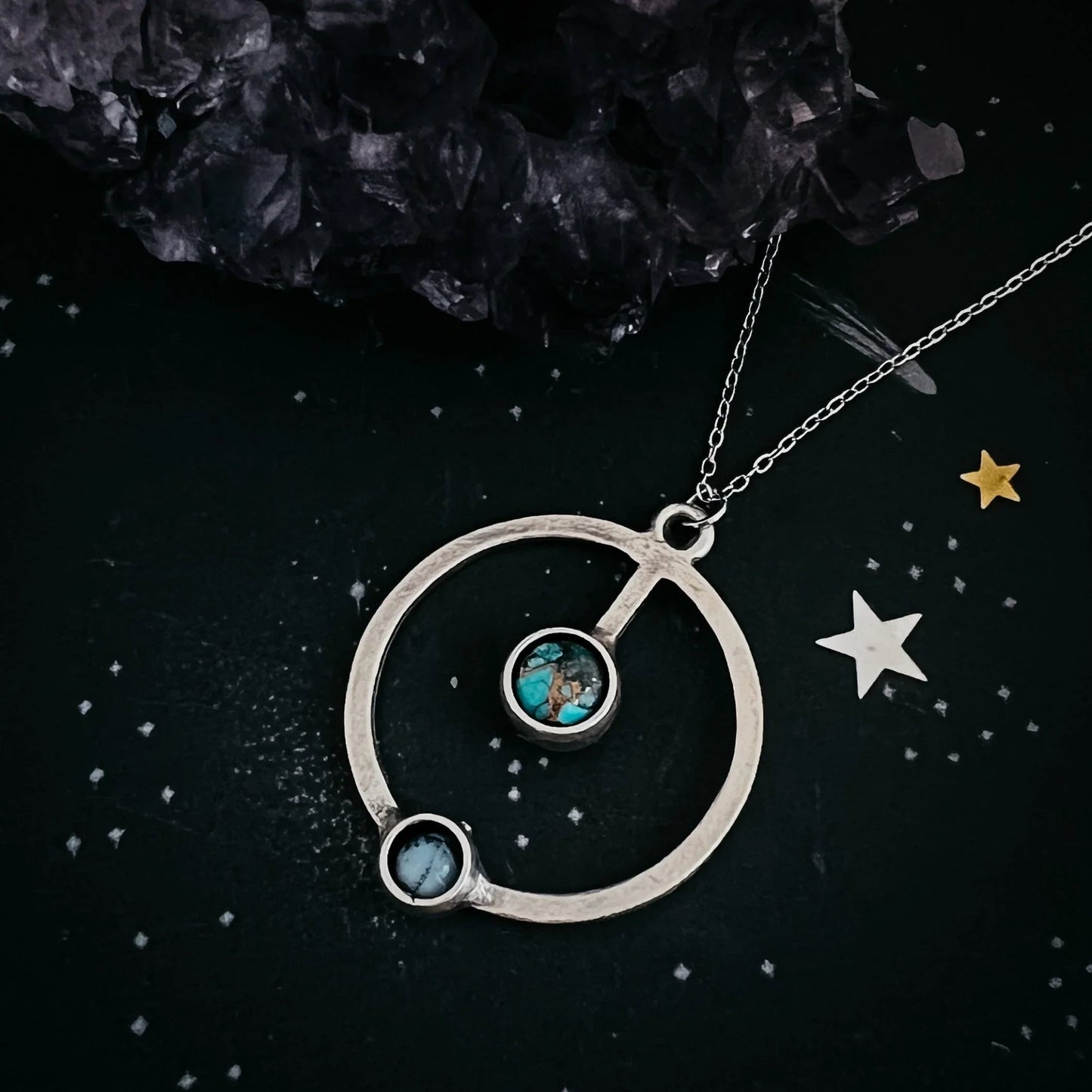 Artemis Necklace - Lunar Orbit Pendant with Natural Stones - minbolu
