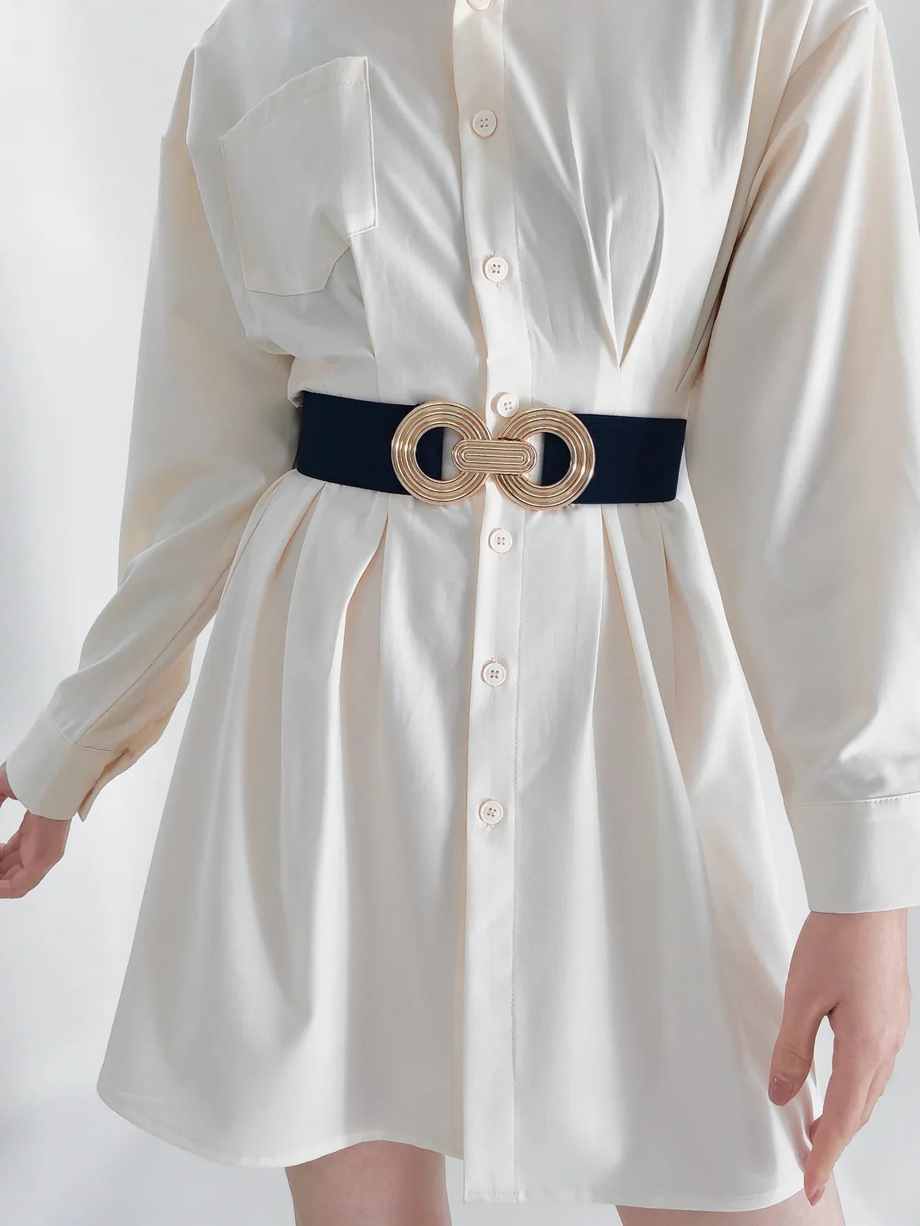 Geometric Buckle Wide Belt - Trendy Elastic Accessory - minbolu -