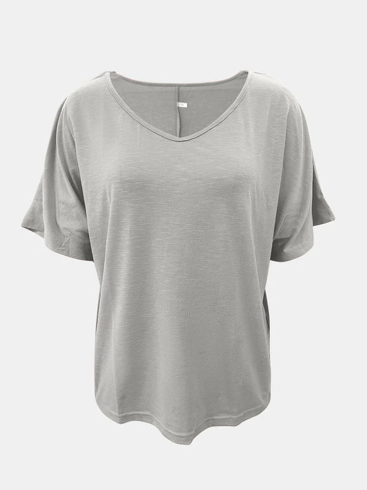 Basic Style Scoop Neck Tee - minbolu -
