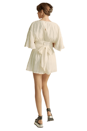 White Romper - Batwing Sleeve Waist Belt Romper | Boho Chic - minbolu -
