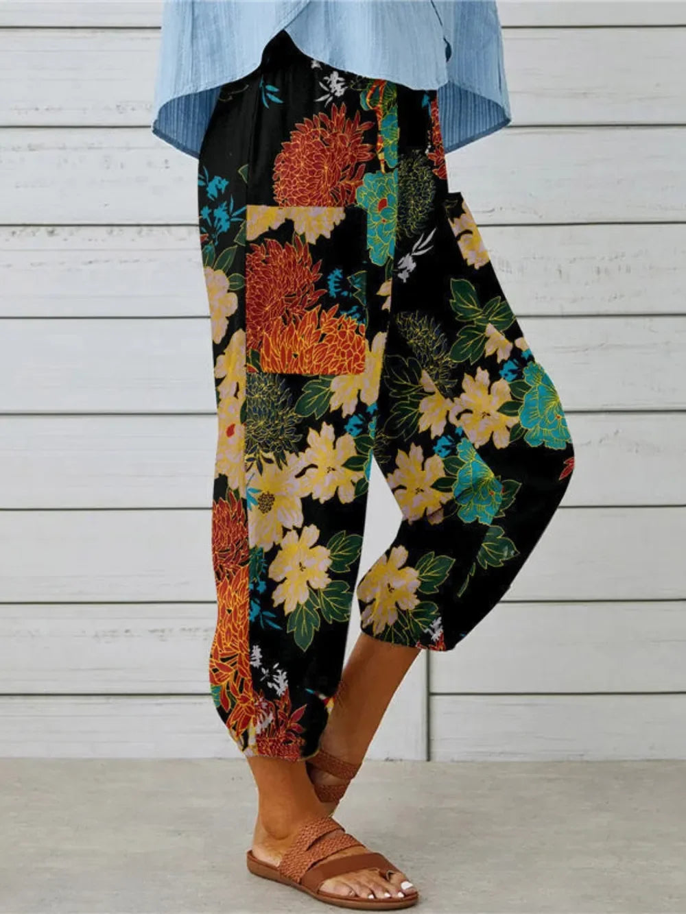 Printed Tied Cropped Pants - minbolu -
