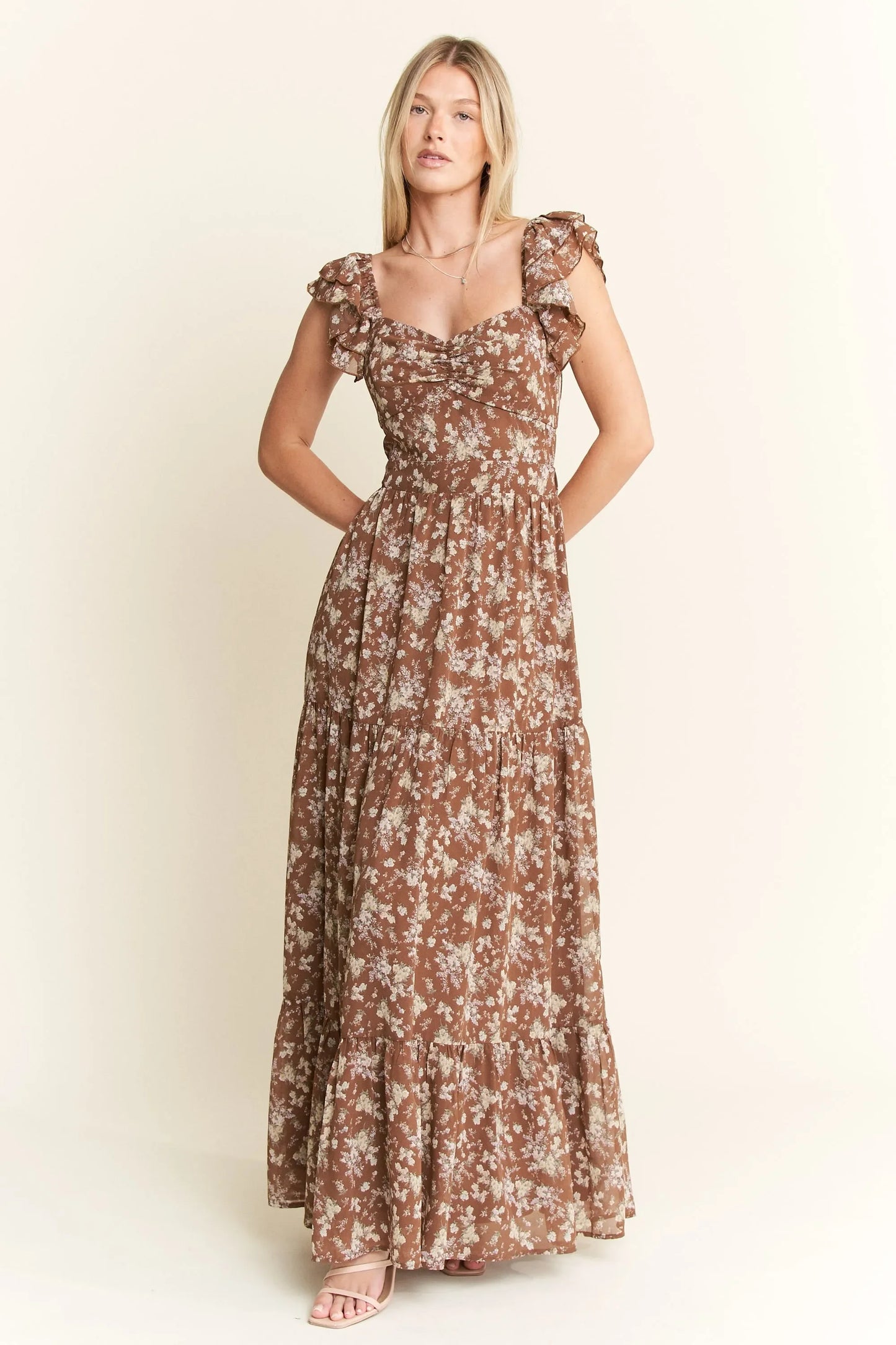 Jade By Jane Ruffle Sleeve Tiered Maxi Dress - minbolu -