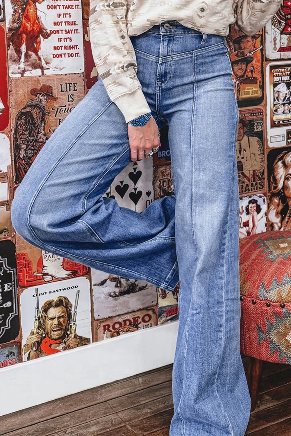 Beau Blue High Rise Jeans - Tailored Center Seam Detail - minbolu