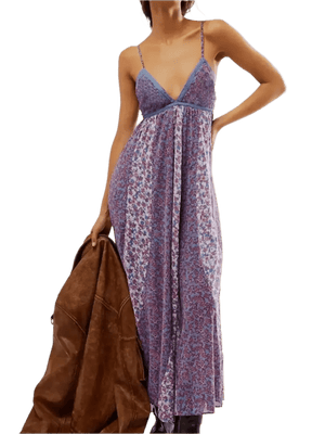Bloom & Breeze Floral V-Neck Maxi Cami Dress - minbolu -