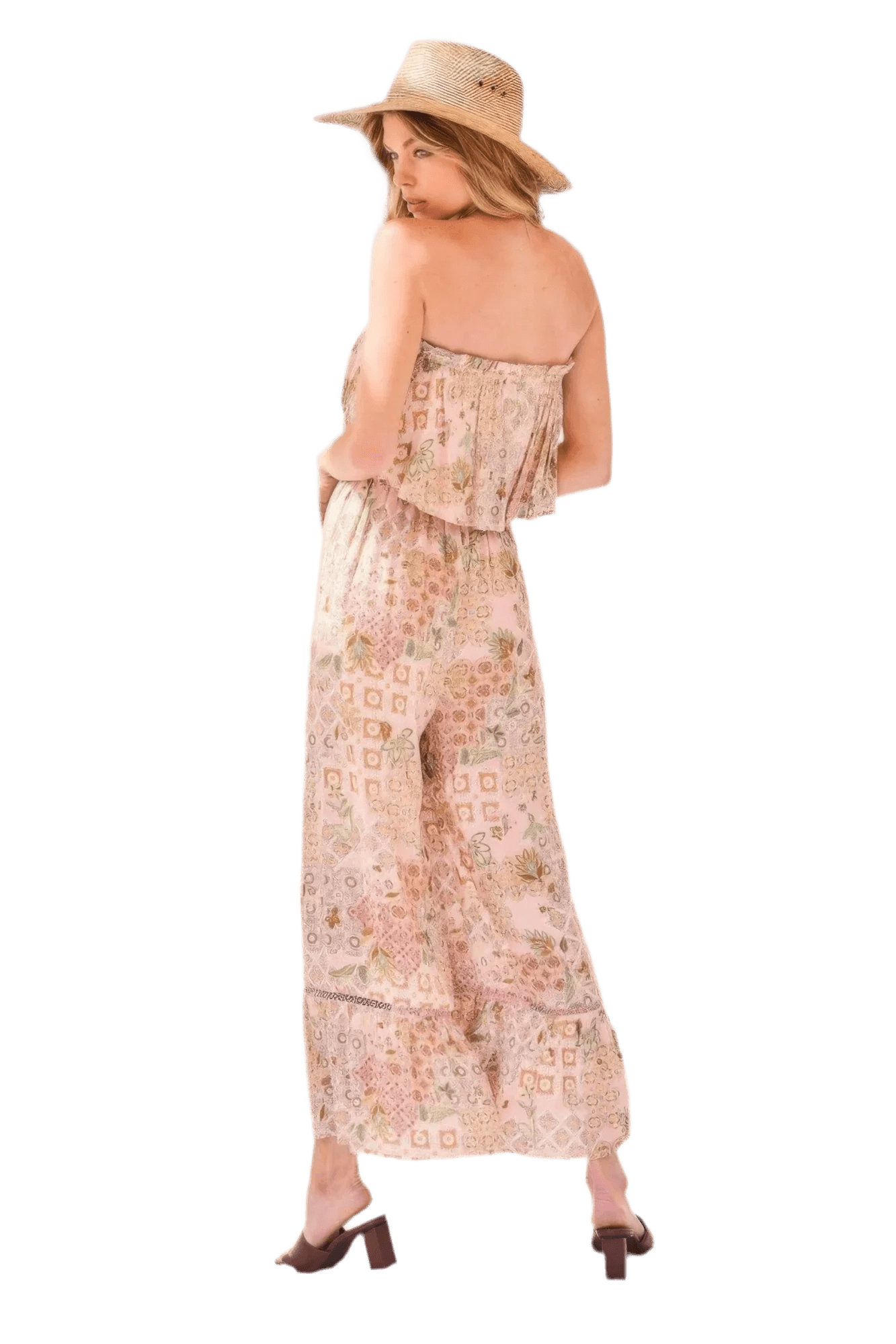 Blush Tube Top Ruffle Waist Jumpsuit - minbolu
