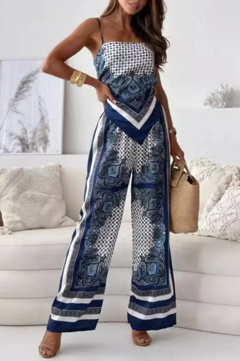 Printed Cami and Wide Leg Pants Set - minbolu -