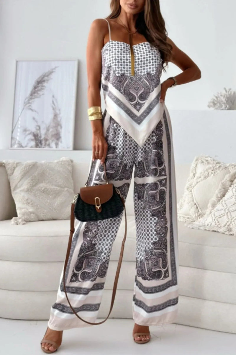 Printed Cami and Wide Leg Pants Set - minbolu -