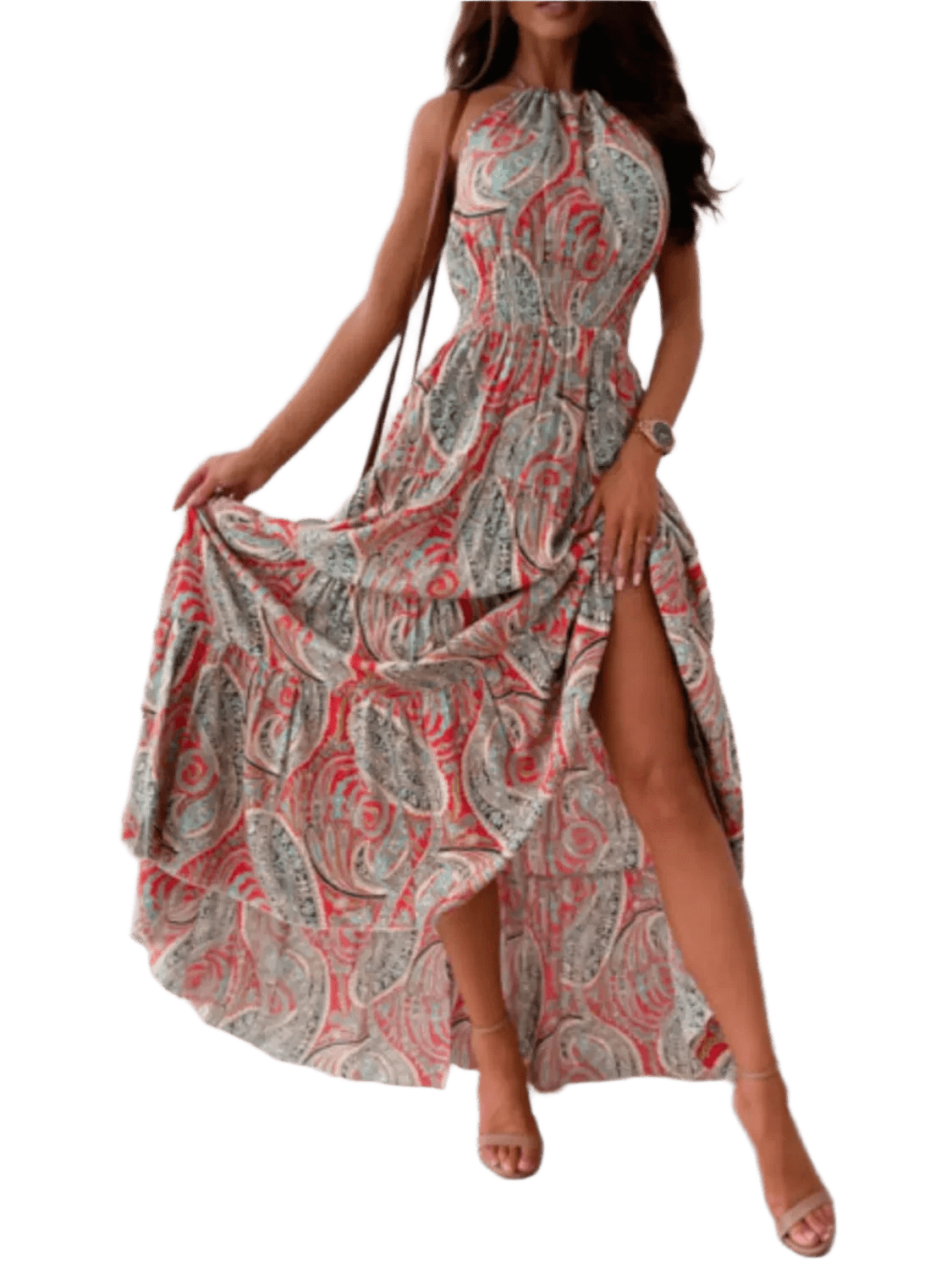 Boho Charm Halter Maxi Dress - minbolu