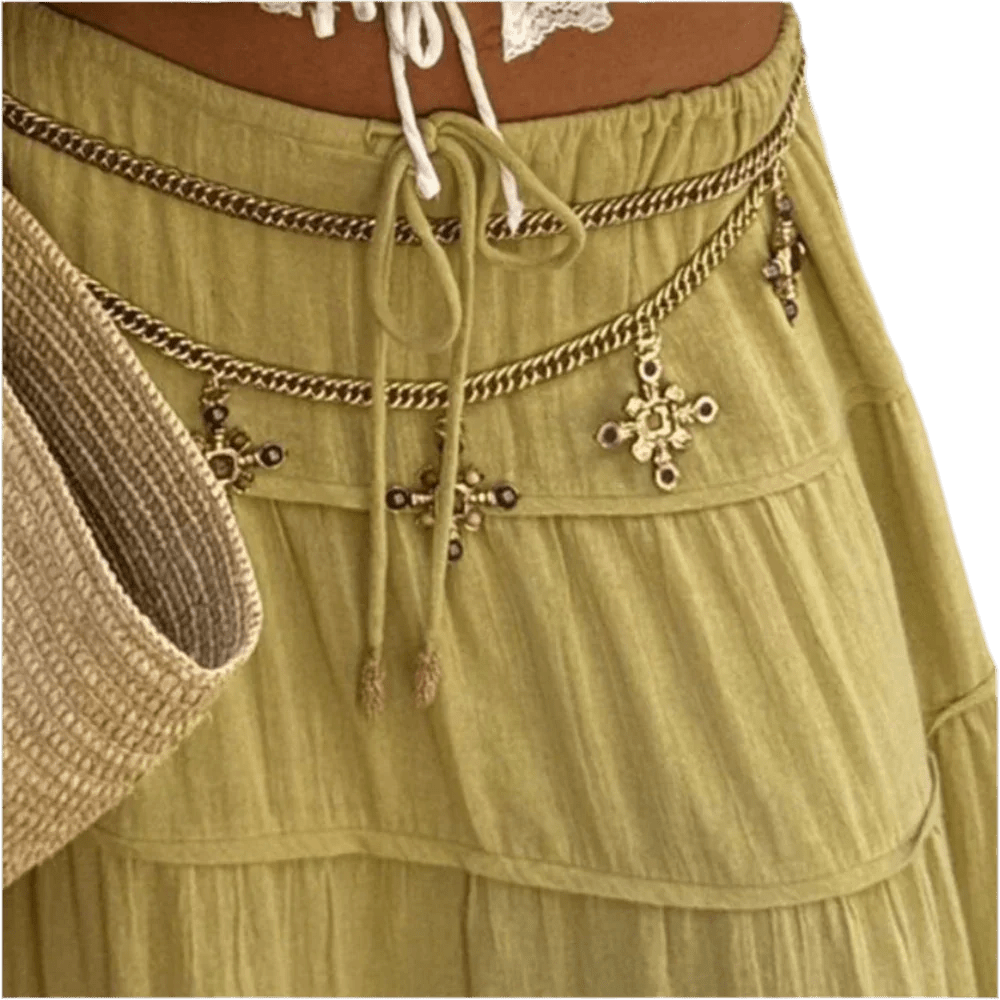 Boho Chic Tiered Maxi Skirt in Green - minbolu
