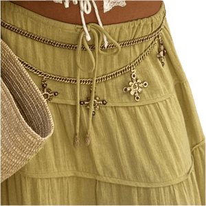 Boho Chic Tiered Maxi Skirt in Green - minbolu -