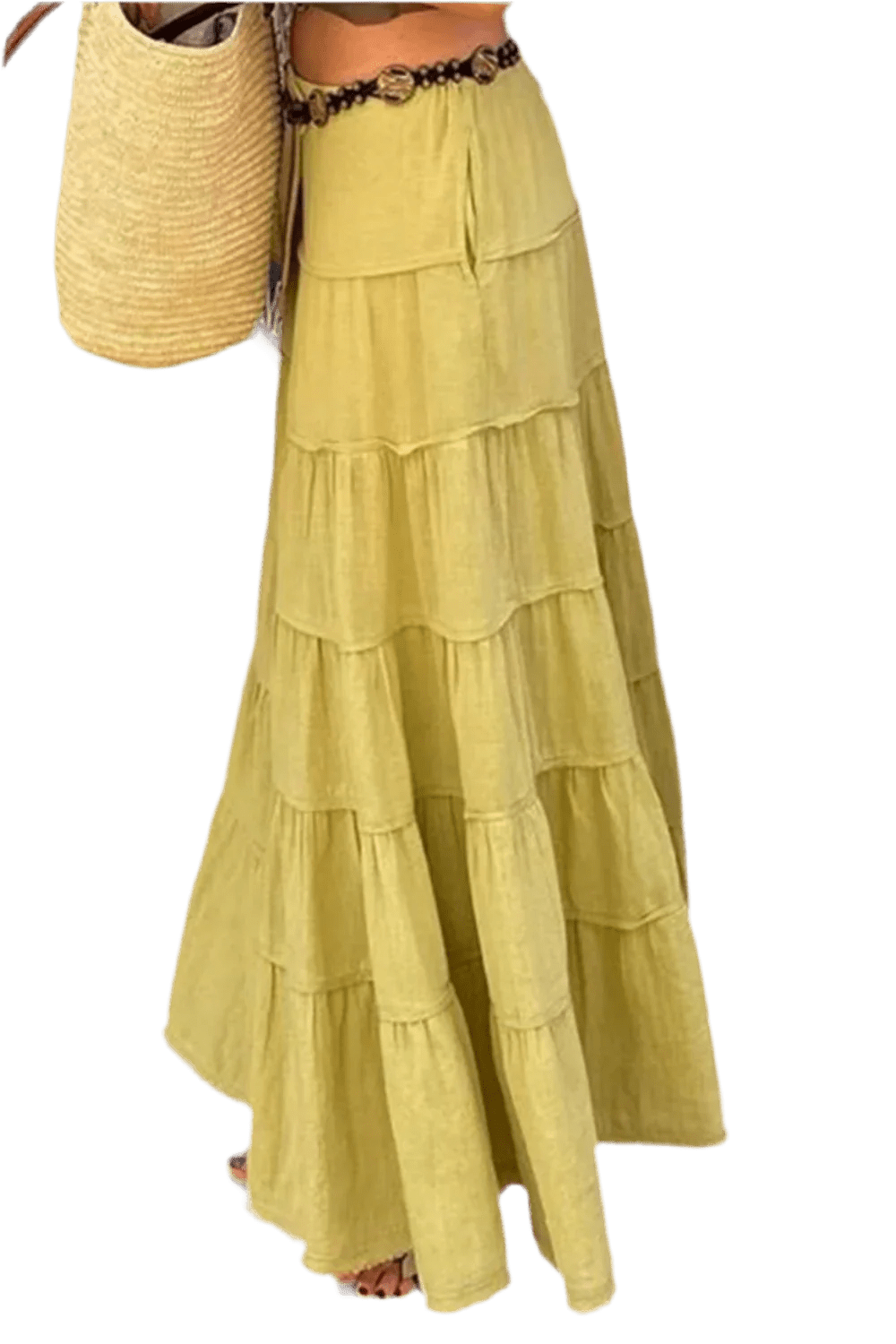 Boho Chic Tiered Maxi Skirt in Green - minbolu