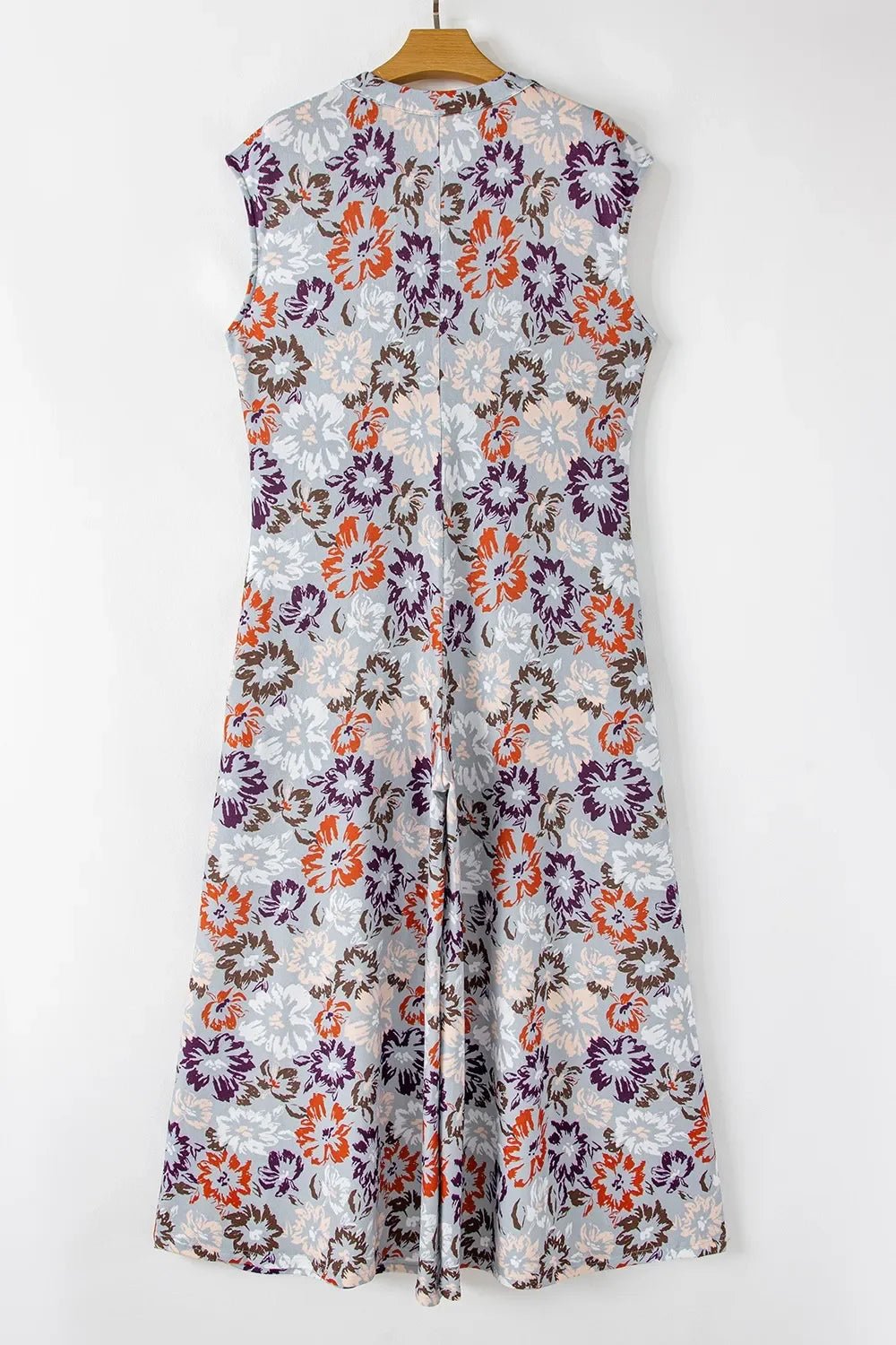 Boho Jumpsuit - Floral Sleeveless Button Front Wide Leg Women's Jumpsuit - minbolu