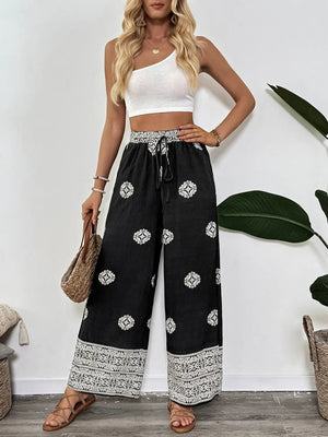 Boho Print Wide Leg Pants - minbolu -