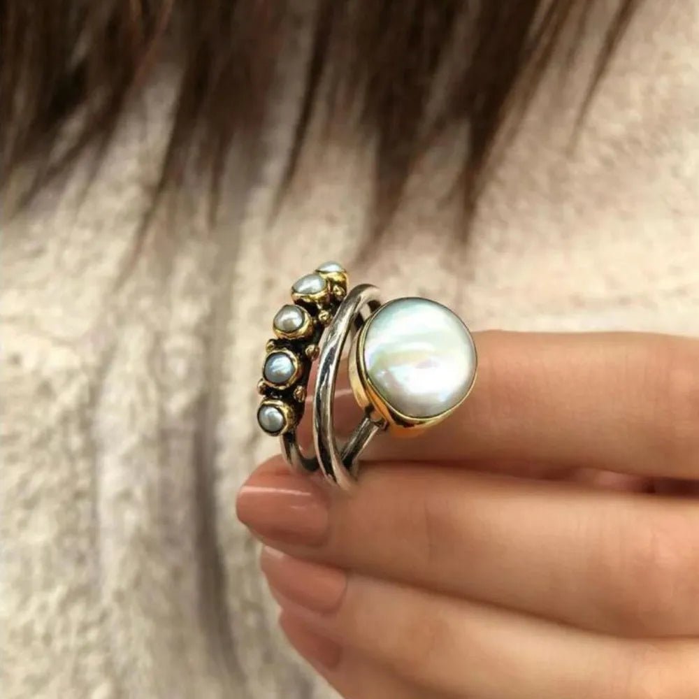 Alloy Three-Layered Open Ring - minbolu -synthetic pearl