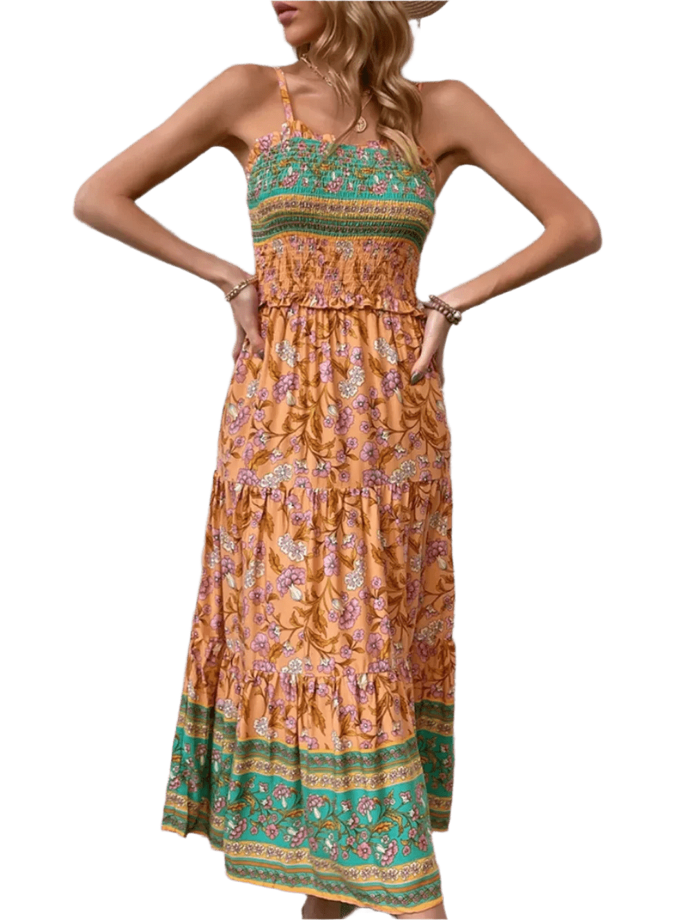 Boho Square Neck Midi Dress - minbolu