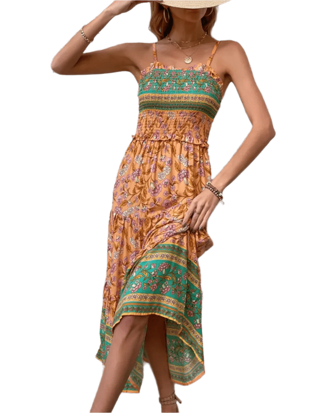 Boho Square Neck Midi Dress - minbolu