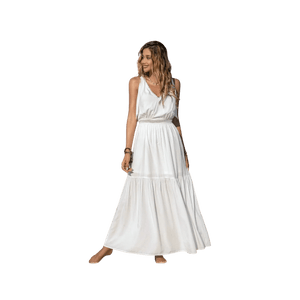 Boho V-Neck Crochet Maxi Dress White - minbolu -