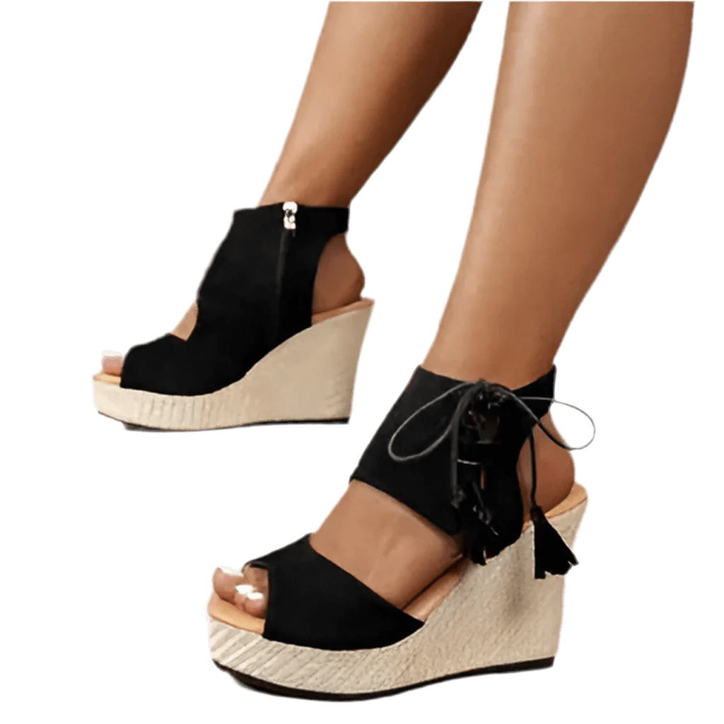 Boho Wedge Sandals - Women's Peep Toe Mid Heel Comfort Shoes - minbolu