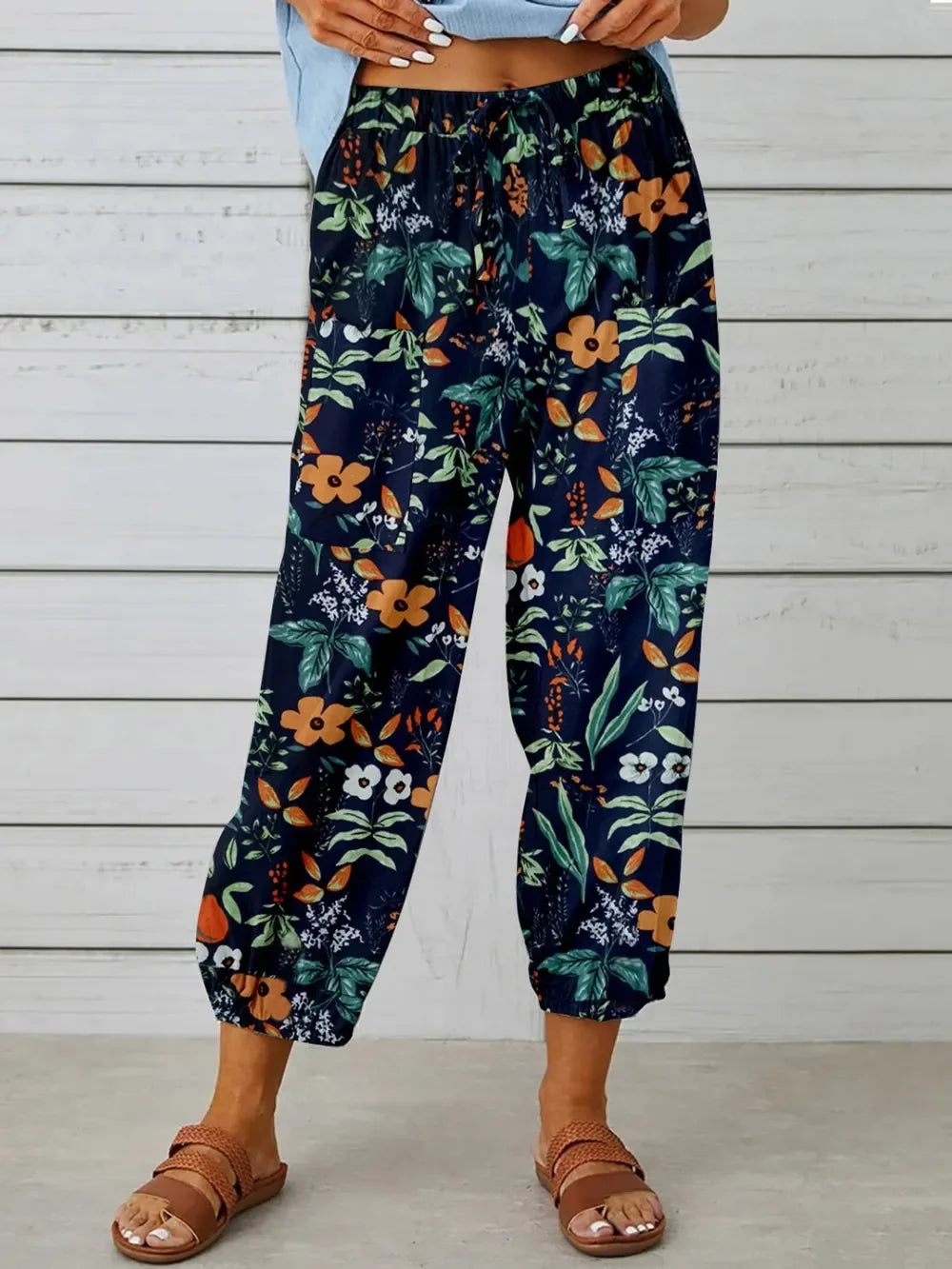 Printed Tied Cropped Pants - minbolu -