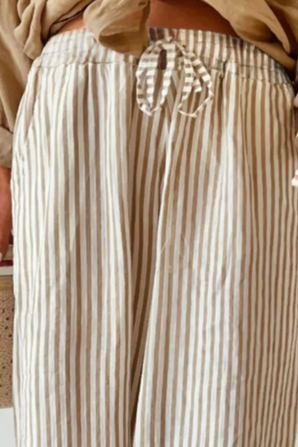 Plus Size Striped Wide Leg Pants - minbolu -