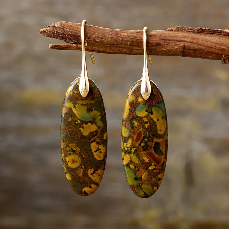 Natural Stone Copper Dangle Earrings - minbolu -