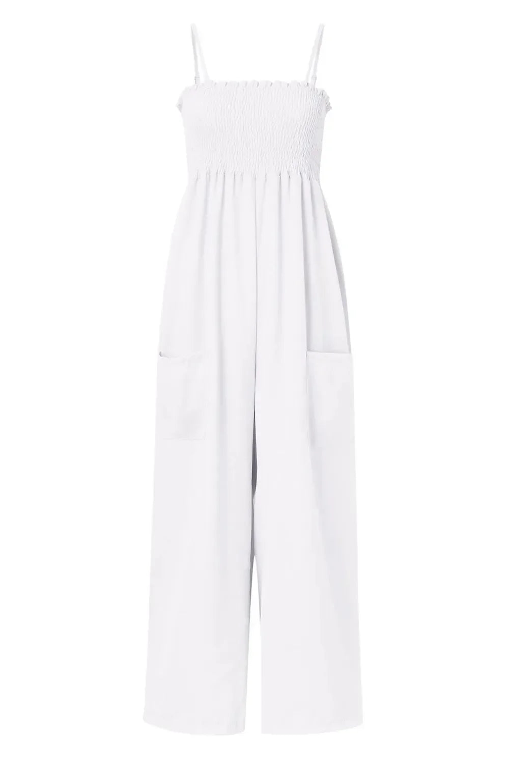 Smocked Spaghetti Strap Wide Leg Jumpsuit - minbolu -