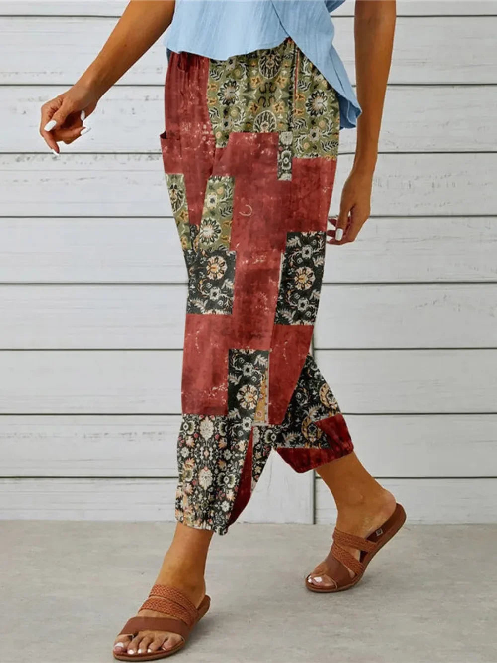 Printed Tied Cropped Pants - minbolu -