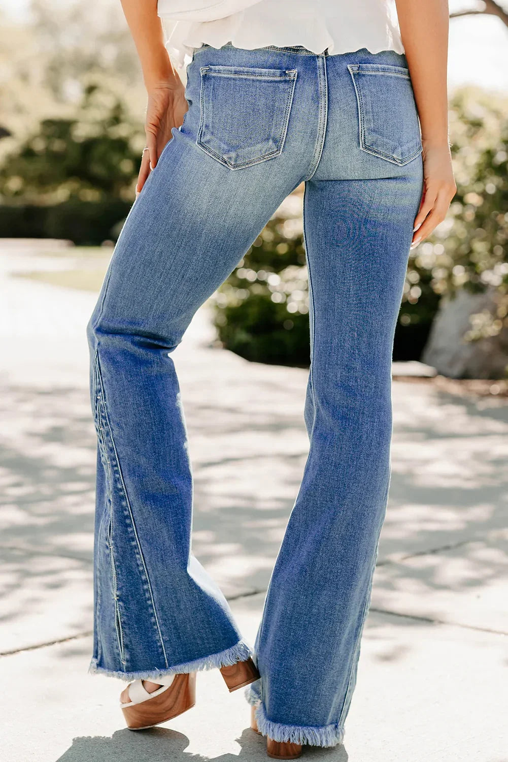 Ashleigh Blue High Waist Slim Fit Raw Hem Flared Jeans - minbolu -