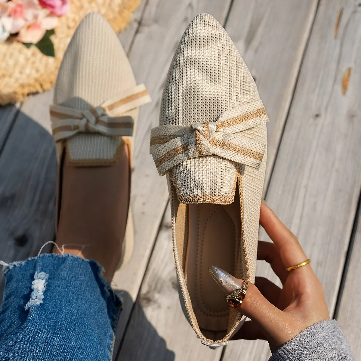 Boho Point Toe Flats - Women's Slip-On Comfort Shoes - minbolu -