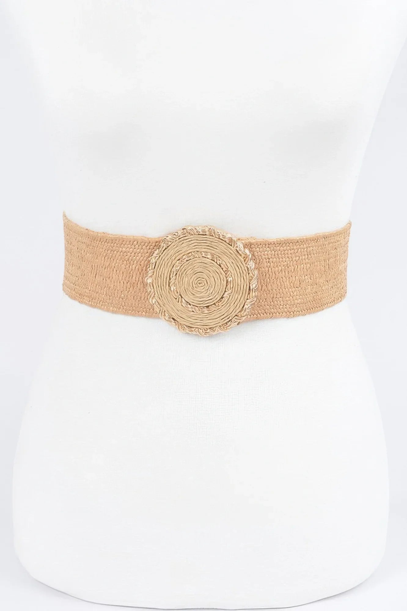 Chic Faux Straw Stretch Belt with Gold Buckle - minbolu