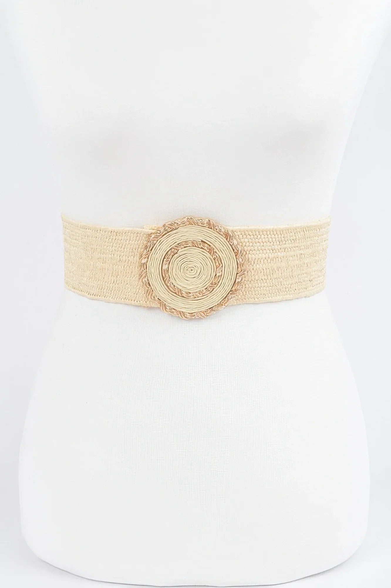 Chic Faux Straw Stretch Belt with Gold Buckle - minbolu