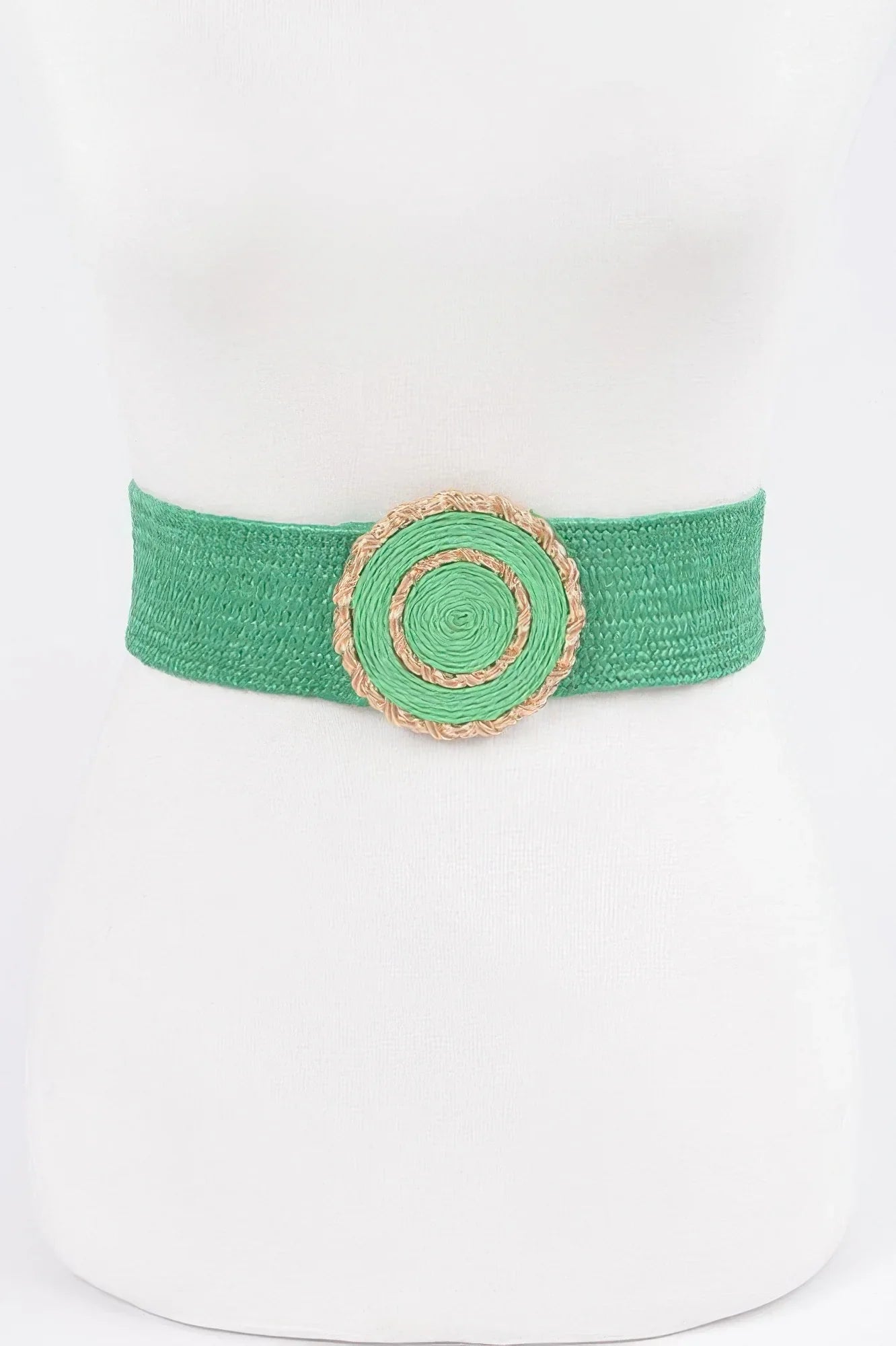 Chic Faux Straw Stretch Belt with Gold Buckle - minbolu