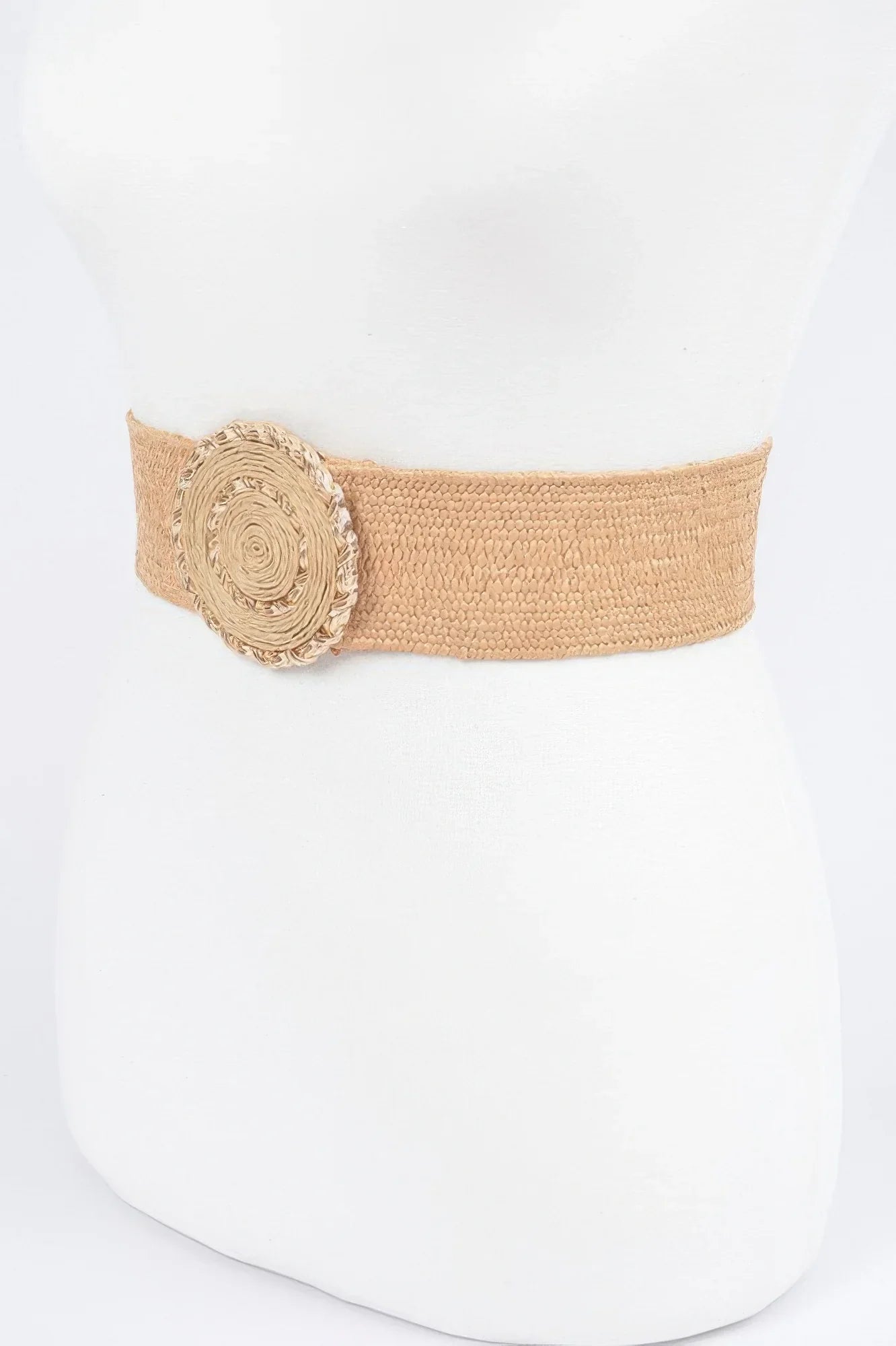 Chic Faux Straw Stretch Belt with Gold Buckle - minbolu