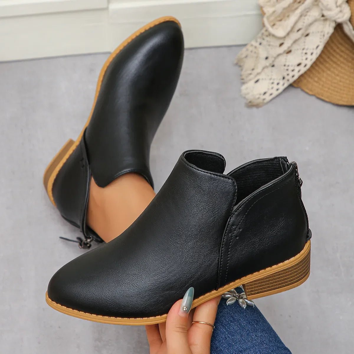 Classic Block Heel Ankle Boots - Versatile Comfort & Style - minbolu