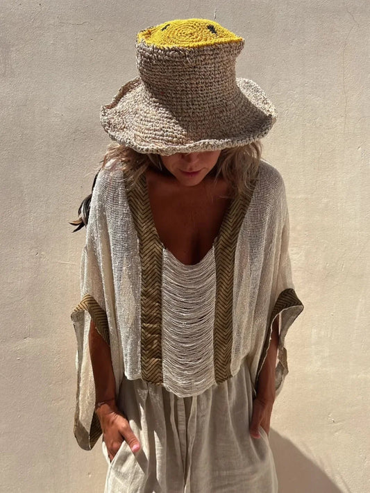 Contrast Scoop Neck Knit Cover Up - minbolu -