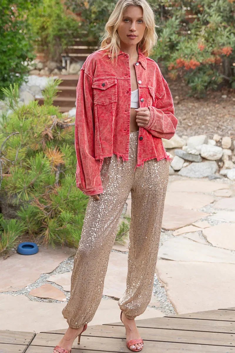 Vintage Red Corduroy Trucker Jacket - minbolu -