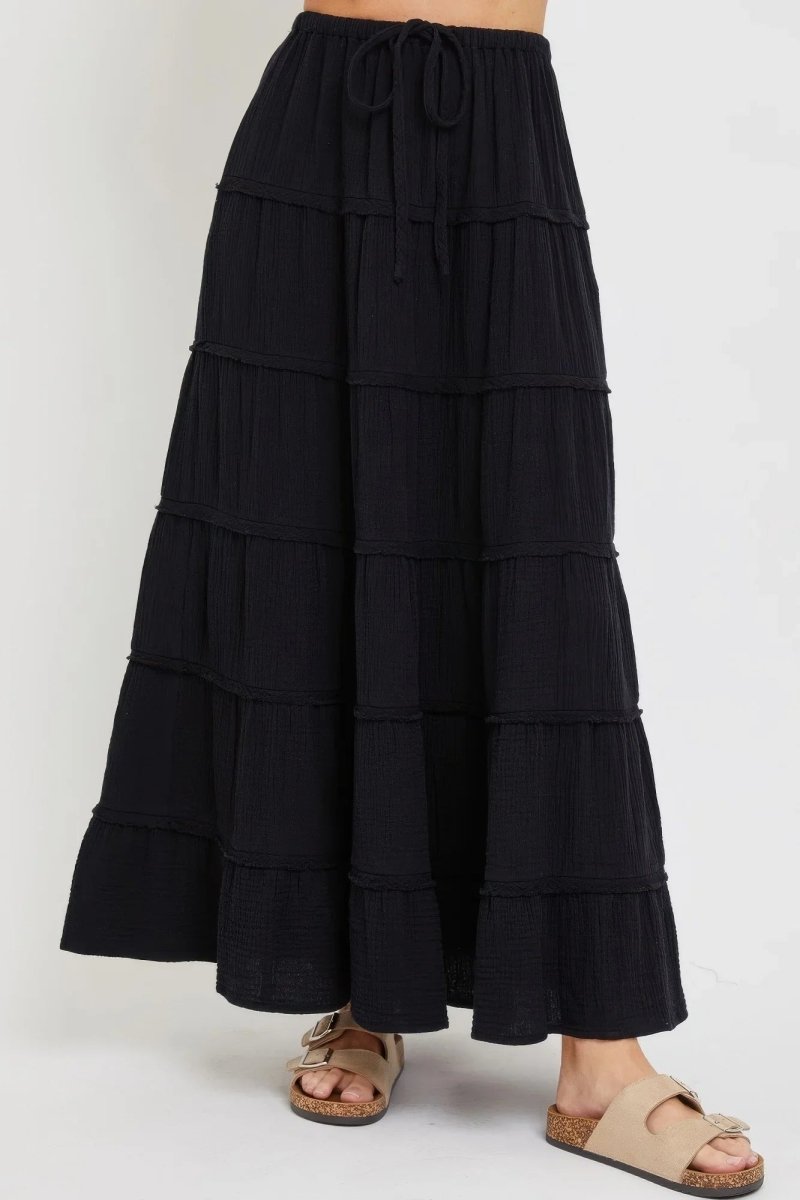Cotton Gauze Tiered Maxi Skirt - minbolu -