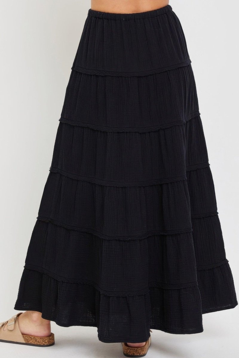 Cotton Gauze Tiered Maxi Skirt - minbolu -