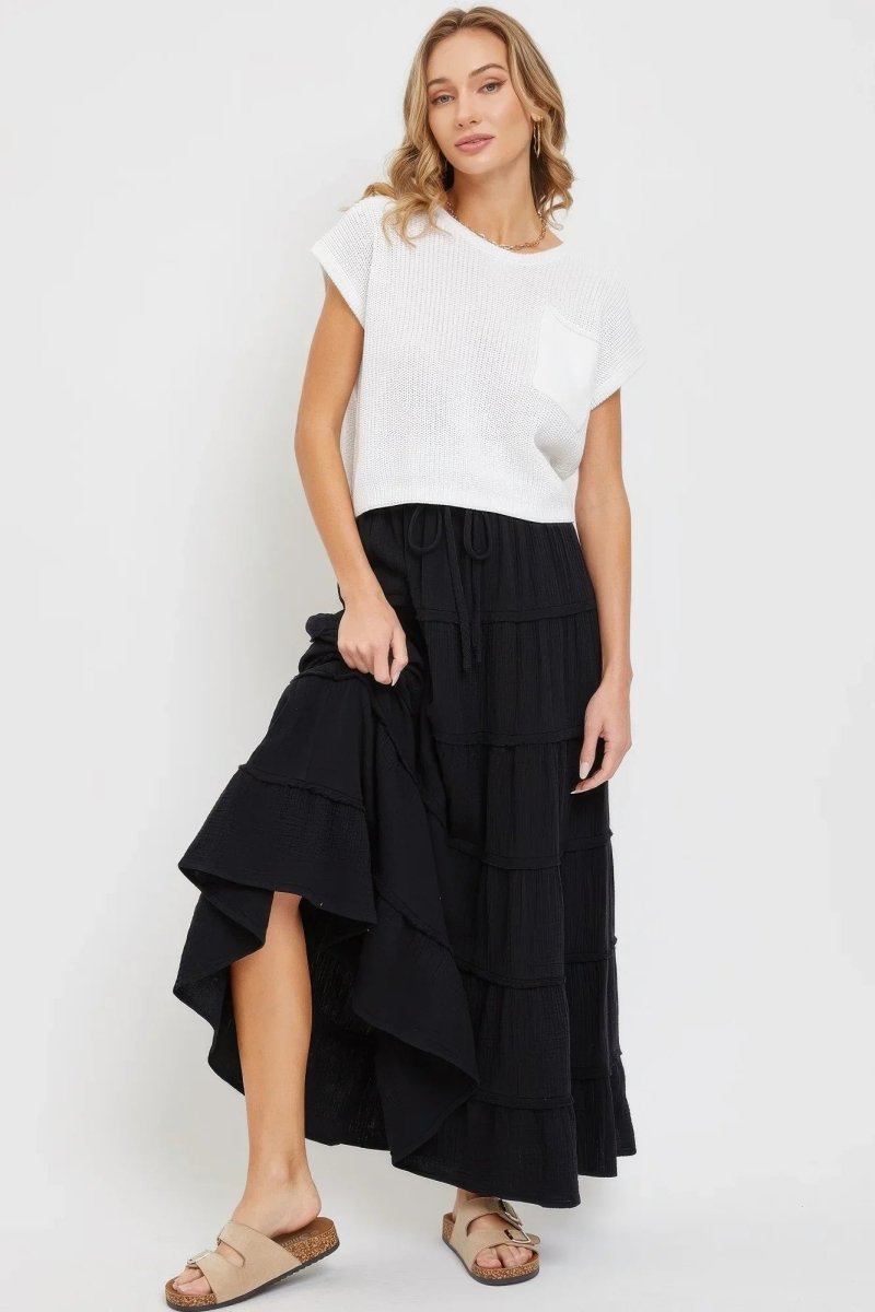 Cotton Gauze Tiered Maxi Skirt - minbolu -