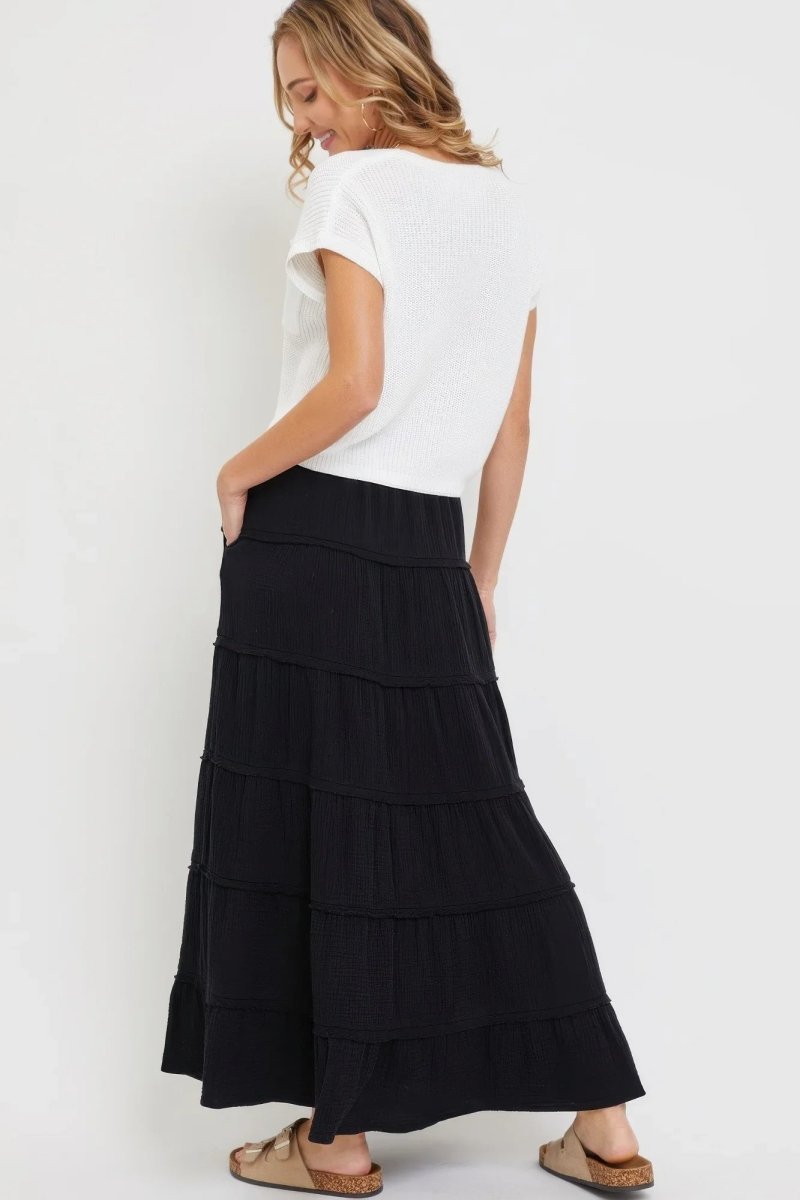 Cotton Gauze Tiered Maxi Skirt - minbolu -