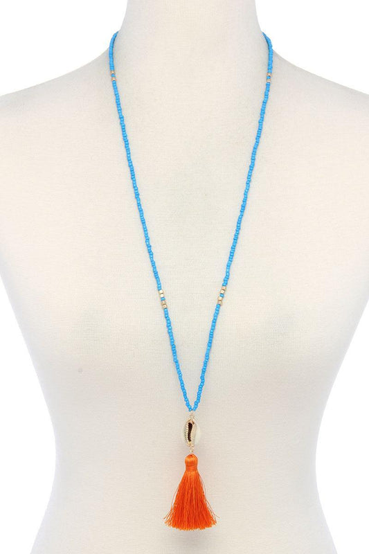 Cowrie Shell Tassel Beaded Necklace - minbolu -
